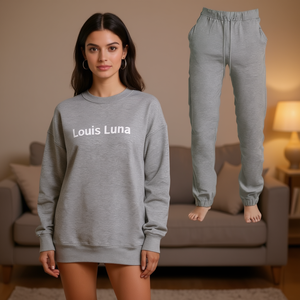 Ensemble de survêtement 2 pièces pour femme HDJ, sweat-shirt et pantalon oversize, gris chiné, vêtements décontractés pour toutes les saisons, coton respirant - Product Image 2