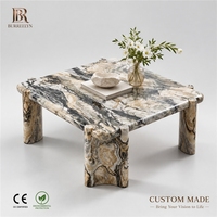Table basse carrée en marbre vert jade floral naturel, table centrale en pierre naturelle pour la décoration latérale du canapé, salon de villa