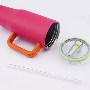 Gobelet isotherme en acier inoxydable de 40 oz avec couvercle anti-fuite, paille rabattable, poignée, pour voiture, moderne, logo personnalisé, écologique, pour boissons - Product Image 2