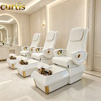 Fauteuil de pédicure professionnel en or blanc avec dossier inclinable électrique, bain de pieds sans tuyauterie à remous et lampe LED pour salons de manucure en Amérique du Nord