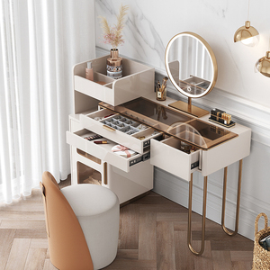 <span class=keywords><strong>Table</strong></span> de chambre à coucher design nordique moderne en verre extensible, coiffeuse blanche avec miroir led - Product Image 5