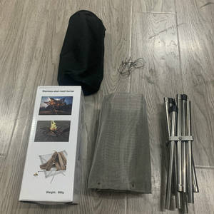 حامل خشب للتخييم في الهواء الطلق، حامل نار من الفولاذ المقاوم للصدأ بشبكة معدنية، موقد حطب - Product Image 6