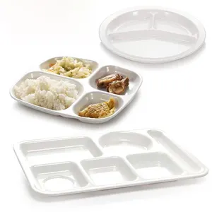 100% Melamine Lunch Tray Fast Food Plates For School Canteen 3/4/5/6 Compartment Dish Plastic Plates