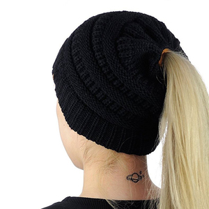 Gorro con cola de <span class=keywords><strong>caballo</strong></span> para mujer, gorro con cola de <span class=keywords><strong>caballo</strong></span>, tejido con Cable <span class=keywords><strong>el</strong></span>ástico suave, moño alto desordenado - Product Image 6