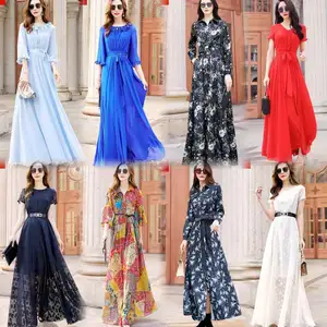 2024 Low price women's new high quality summer sense chiffon floral mori noble long skirt dress factory direct sales