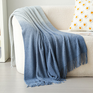 FF6263 Plaid tricoté <span class=keywords><strong>dégradé</strong></span> pour la décoration intérieure avec franges à pompons, couverture douillette tissée style bohème pour canapé et lit - Product Image 1