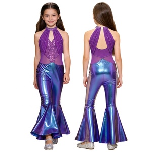 Traje de Baile Profesional para Niñas de 4 a 16 Años, Pantalones Metálicos Acampanados, Mono con Lentejuelas y Diseño Recortado, para Actuaciones en Escenario y Fiestas - Product Image 2