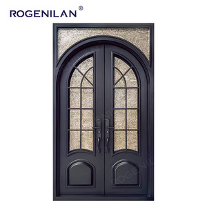 Rogenilan sang trọng nhôm khung lưới tản nhiệt mờ kính đôi Swinging cửa dân cư khóa an ninh nhập chính cửa trước - Product Image 2