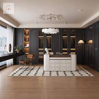 XINGRUO Dressing Walk-in avec îlot central et portes vitrées cintrées pour maison de luxe