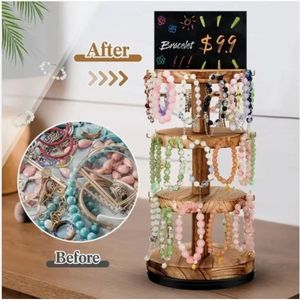 Wooden rotating jewelry display rack, wooden necklace storage rack, <b>desktop</b> multi-purpose jewelry storage rack - Product Image 3