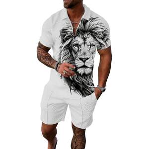 Conjunto Deportivo de Verano Personalizado para Hombre, 2 Piezas, Pantalones Cortos Ligeros y Transpirables, Camiseta Polo con Estampado Digital de León - Product Image 1