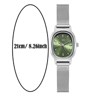 Jam Tangan Tali Jaring Dial Kecil Oval Mewah Ringan Jam Tangan Kuarsa Wanita Tali Baja Tahan Karat Modis untuk Pelajar Perempuan Wanita