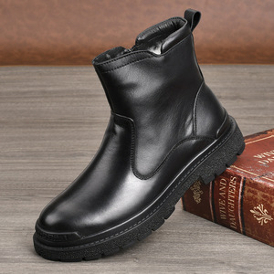 Bottes d'hiver chaudes en cuir véritable pour hommes, bout rond, doublure en fourrure, semelle en caoutchouc antidérapante - Product Image 3