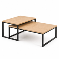 Table basse moderne Wayon réglable en hauteur, avec plateau en bois clair et structure en marbre noir, pour salon et bureau à domicile