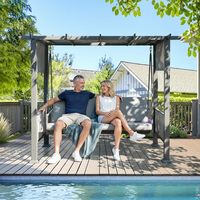 Lit balançoire convertible moderne en métal pour véranda, chaise suspendue d'extérieur 3 places avec accoudoirs pour cour et parc