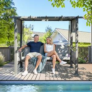 Dondolo da Giardino, Sedia a Dondolo Sospesa per Esterni, <span class=keywords><strong>Amaca</strong></span> a 3 Posti <span class=keywords><strong>con</strong></span> Braccioli - Product Image 6