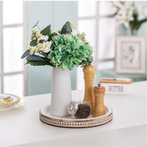 Plateau en bois rustique de style fermier, rond, <span class=keywords><strong>blanc</strong></span>, perlé, décoratif, plateau de service pour <span class=keywords><strong>table</strong></span> <span class=keywords><strong>basse</strong></span>, Ramadan, logo personnalisé - Product Image 4