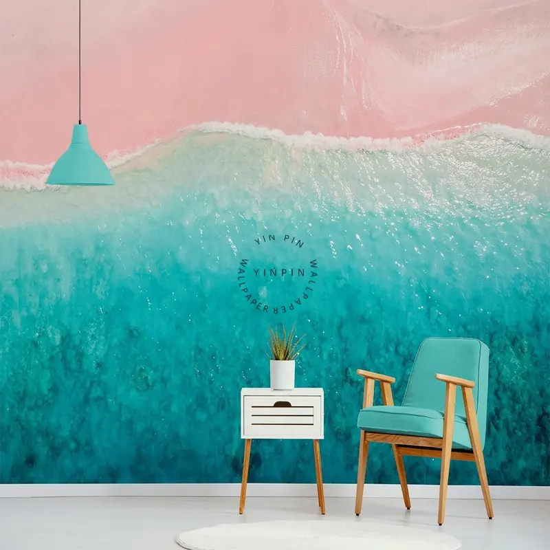 Blue Wave Wallpaper 3D Pink Beach Mural WALLPAPERS