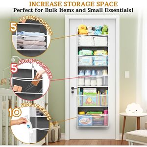 Organisateur de porte à 20 poches en tissu non tissé pour ranger les produits pour bébés et les vêtements, à accrocher derrière les portes ou sur les murs - Product Image 3