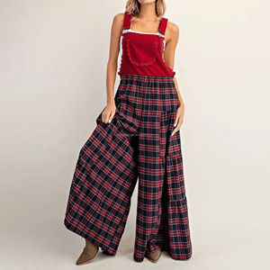 Salopette Natalizia a Quadri Personalizzata per Donne, Pantaloni a Gamba Larga, Tuta Intera da Donna - Product Image 3