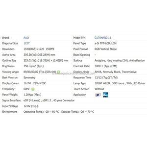 G170HAN01.1 Nueva pantalla LCD original Resolución de 17 pulgadas 1920*1920 TFT proveedor Panel LCD Módulo de cristal líquido - Product Image 4