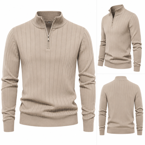 Suéter de punto ligero de lujo con cremallera de un cuarto para hombre, estilo Old Money, informal, para otoño e invierno - Product Image 2