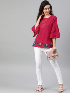 Coton flammé Patch travail haut pour femmes Boho Chic décontracté été Blouse confortable coloré Style de tous les jours avec motif décoration - Product Image 5