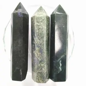 Wholesale Price Natural Mineral Crystal Quartz Point Moss Agate Tower Wand with Drusy