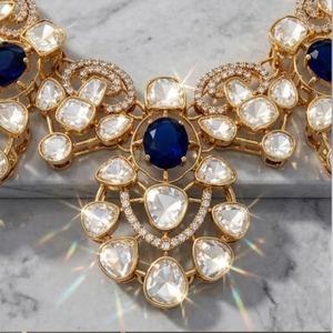 Juego de Collar y Aretes de Plata 925 con Piedras Azules y Perlas Blancas Kundan para Mujer, Joyería Nupcial India Tradicional - Product Image 2