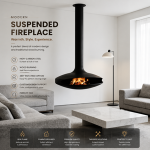 Chimenea Colgante <span class=keywords><strong>de</strong></span> <span class=keywords><strong>Leña</strong></span> <span class=keywords><strong>de</strong></span> Diseño Moderno Personalizado, Chimenea Suspendida en el Techo para Interiores <span class=keywords><strong>de</strong></span> Casas y Villas <span class=keywords><strong>de</strong></span> Lujo - Product Image 1