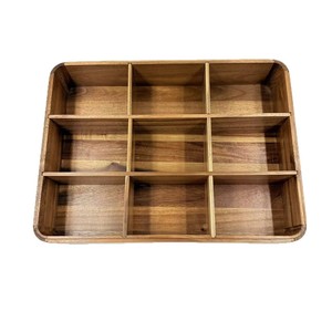 Acacia Wood Storage Box Rectangle 9 Compartments Multi Functional Desk Organizer Living Room <b>Tea</b> <b>Tray</b> - Product Image 1