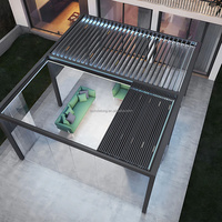 Pérgola Eléctrica Retráctil Inteligente de Aluminio con Luces LED, Sensor de Viento, Techo de Láminas Ajustables y Recubrimiento en Polvo para Jardín y Balcón