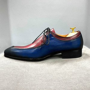 Scarpe da ufficio per <span class=keywords><strong>uomo</strong></span> d'affari Oxford retrò <span class=keywords><strong>blu</strong></span> e rosso di colore misto design in vera pelle bovina - Product Image 2