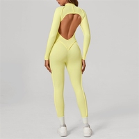 Combinaison de sport moulante pour femme, dos nu, à manches longues, avec demi-fermeture éclair et coutures 3D, pour fitness et yoga 25633