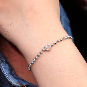 bezel setting 1carat Heart Fancy Intense <b>pink</b> lab grown diamond bracelet femme custom real 18k white gold Bead chain bracelet - Product Image 3