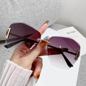 <b>Frameless</b> Polygonal Sunglasses For Women Metal <b>Frame</b> Gold UV400 Protection PC Lens Class 2 Sunshades - Product Image 1