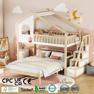 Lits pour enfants 90 x 200 cm avec échelle de rangement, <span class=keywords><strong>lit</strong></span> superposé et barrière de sécurité, dotés d'un design à plancher bas - Product Image 1