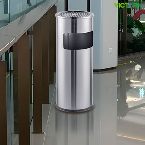 Poubelle en acier inoxydable 13L avec cendrier intégré pour cigarettes et déchets - Product Image 1