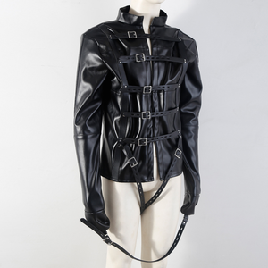 Bondage Body Harness Sex BDSM Bevestigingsjas Sex Bevestigingen Volwassen Zwarte Lederen Jas Sex Bevestigingen BDSM Jas - Product Image 6