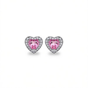 E1492 Orecchini a perno a forma di cuore con cristallo rosa incastonato, gioielli romantici da donna per tutti i giorni in lega di zinco - Product Image 1