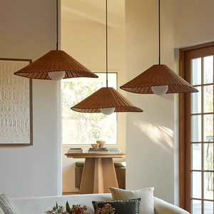Japanese Wabi Sabi Style Rattan Pendant <b>Light</b> E27 LED Round Chocolate For Living Room <b>Dining</b> Room Bedroom Study - Product Image 1