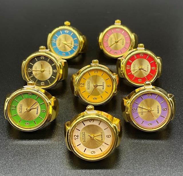 Colorful Elastic Finger Watches Casual Couple Rings Watch Round Dial Quartz Ring Watches for Women