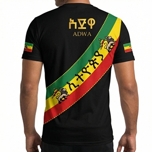 เสื้อยืดธงชัยชนะเอธิโอเปียอัอดวา ความภาคภูมิใจในมรดกทางวัฒนธรรมแอฟริกัน เสื้อยืดสแปนเด็กซ์ เสื้อยืดออกกำลังกายและวิ่งสำหรับผู้ชายไซส์พลัส - Product Image 2