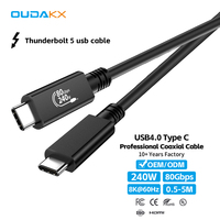 Kabel USB 4.0 Coaxial Thunderbolt 5 Grosir 1M, 48V 5A Tipe C USB 240W Kabel Pengisian Cepat, Kabel Data untuk iPhone ke Android
