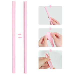 Foldable Silicone <b>Straw</b> <b>Reusable</b> High Temperature Resistant Pink Travel Drinkware - Product Image 4