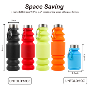 ขวดน้ำซิลิโคนแบบพับได้ขนาด 550 มล. พร้อมห่วงกลาง  ปลอดสาร BPA เหมาะสำหรับโยคะและวิ่ง - Product Image 1