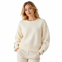 Pull-over en laine et coton tricoté épais de haute qualité pour femme, col rond, manches bouffantes, style décontracté, automne-hiver, fabrication OEM ODM