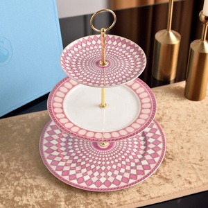 European Luxury Green Bone China <b>Under</b>-glazed Round 3-<b>layer</b> Cake Tray for Wedding Home Office - Product Image 5