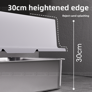 Caja de arena extra grande de acero inoxidable para gatos, diseño abierto, borde elevado, bandeja de arena a prueba de salpicaduras, inodoro para caca, accesorio para gatos, fácil de limpiar - Product Image 4