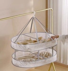 Séchoir à <span class=keywords><strong>linge</strong></span> mural pliable double en tissu pratique et panier en filet pour salle de bain et rangement alimentaire - Product Image 4